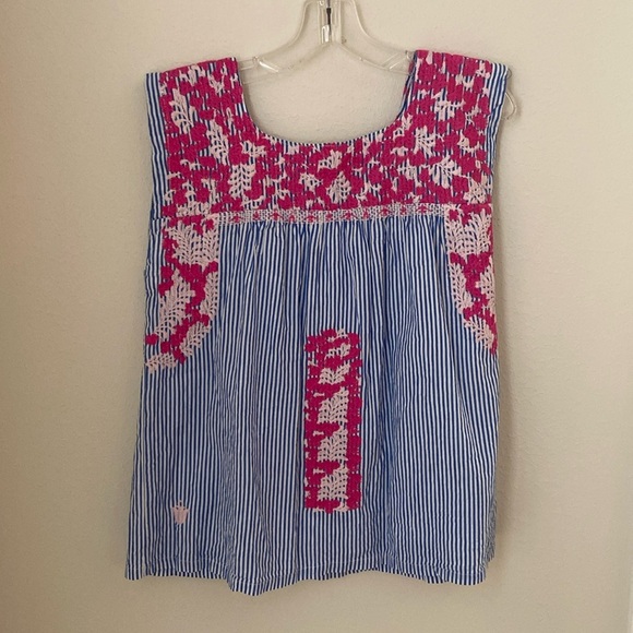 J. Marie Blue and Pink Embroidered Top - Picture 1 of 6
